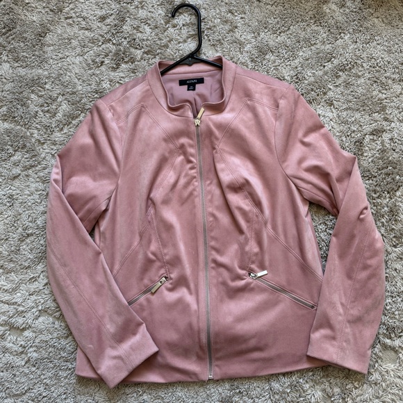 Alfani Pink Vegan Suede Bomber Jacket - Picture 2 of 7
